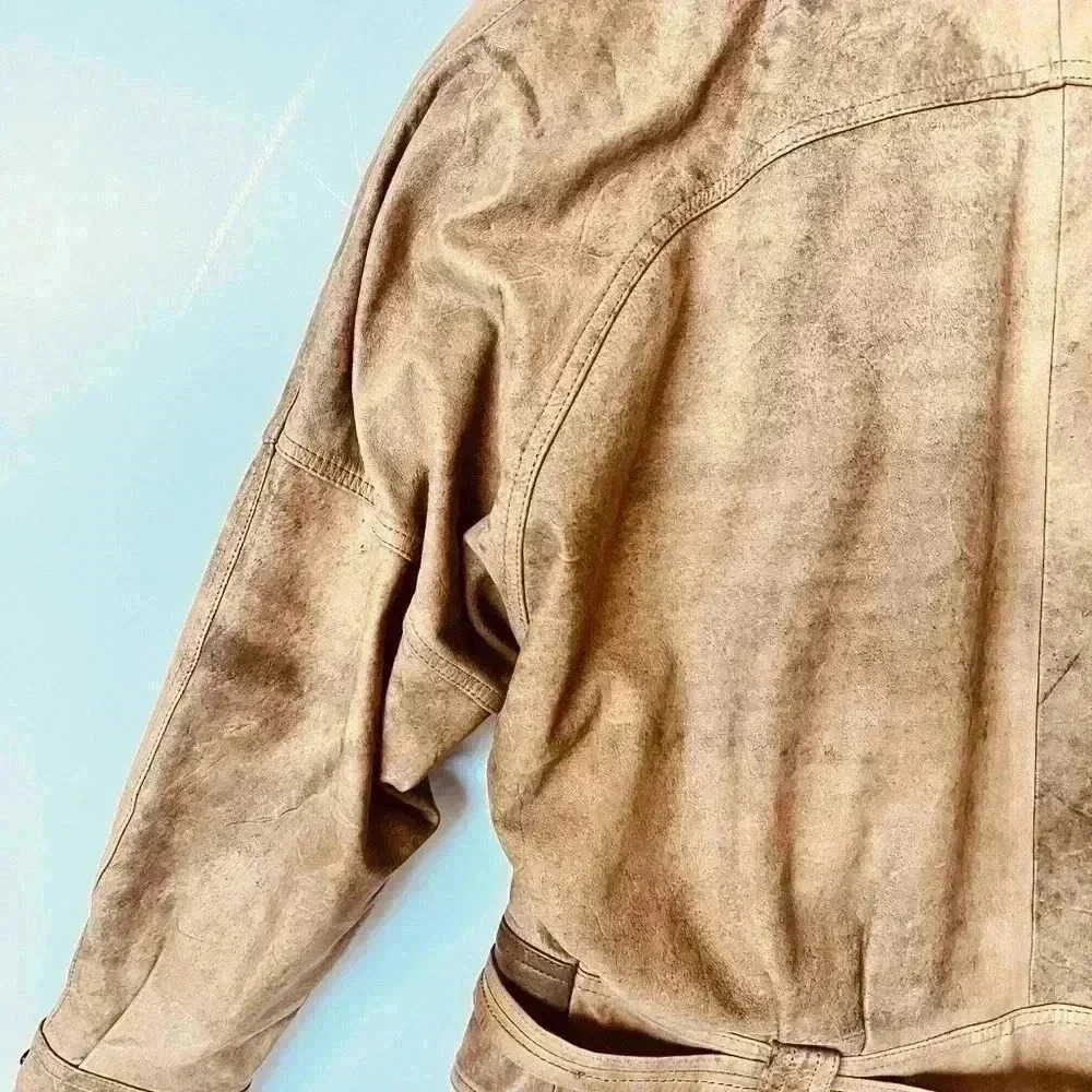 Winlit Leather Belted VTG Jacket with Shoulder Pads - Picture 10 of 13